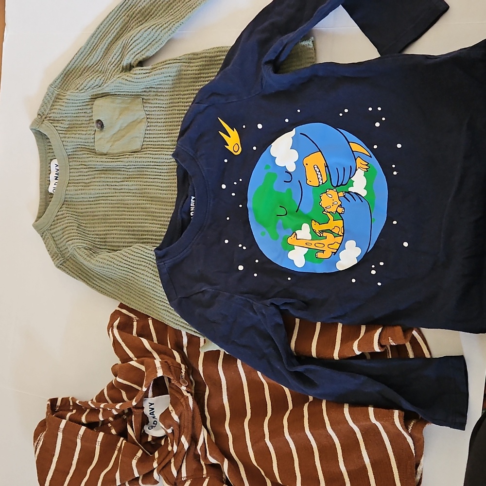 Old Navy Kids' Striped Brown, Green, and Navy Blue Tops 5t